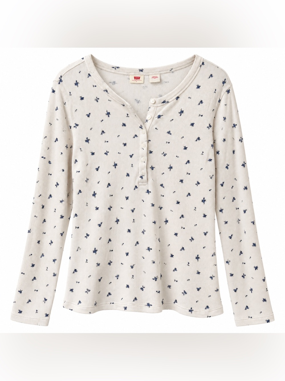 Levi's Cream Henley Pajama Top with Navy Floral Dot Print